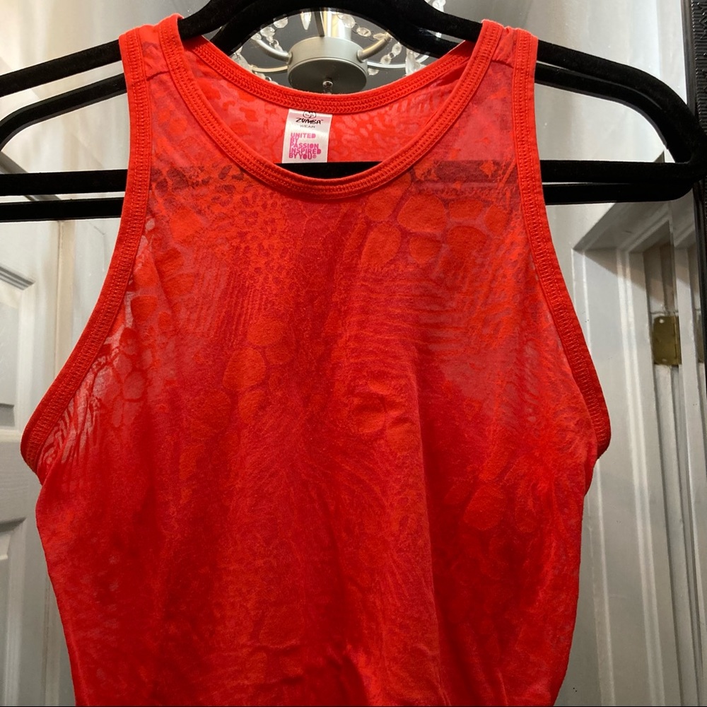 3/$10 Zumbawear Bright Orange Womens SzS Racerback Sheer animal print tank top🍊